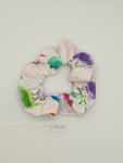 S1232 - White with Multicoloured Bird Print Handmade Fabric Hair Scrunchies