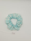 S1233 - Pale Aqua Blue Colour Check Print Handmade Fabric Hair Scrunchies