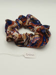 S1241 - Pale Grey with Blue Paisley & Flower Print Handmade Fabric Hair Scrunchies