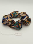 S1242 - Pale Beige with Teal & Green Paisley & Flower Print Handmade Fabric Hair Scrunchies