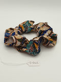S1242 - Pale Beige with Teal & Green Paisley & Flower Print Handmade Fabric Hair Scrunchies