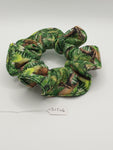 S1246 - Chunky Green Realistic Dinosaur Print Handmade Fabric Hair Scrunchies