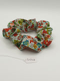 S1248 - Pale Mint Green with Multicolour Flower Print Handmade Fabric Hair Scrunchies