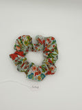 S1248 - Pale Mint Green with Multicolour Flower Print Handmade Fabric Hair Scrunchies