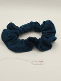 S1249 - Dark Teal Blue Stripe Design Handmade Fabric Hair Scrunchies