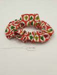 S1179 - Red with Geometric Christmas Tree Print Handmade Fabric Hair Scrunchies