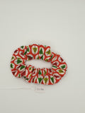 S1179 - Red with Geometric Christmas Tree Print Handmade Fabric Hair Scrunchies