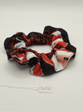 S1252 - Black with Red Plaid with Santa and Snowman Print Handmade Fabric Hair Scrunchies