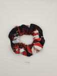 S1252 - Black with Red Plaid with Santa and Snowman Print Handmade Fabric Hair Scrunchies