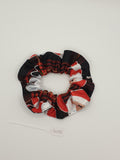 S1252 - Black with Red Plaid with Santa and Snowman Print Handmade Fabric Hair Scrunchies