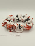 S1256 - White with Grey & Red Christmas Stag Reindeer Print Handmade Fabric Hair Scrunchies