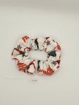 S1256 - White with Grey & Red Christmas Stag Reindeer Print Handmade Fabric Hair Scrunchies