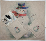 Handmade Christmas Snowman / Snowperson Fabric Tableware
