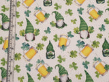 100% Cotton Rose and Hubble St Patrick's Day Gonk / Gnome & Beer Print Fabric - per metre
