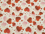 100% Cotton Rose and Hubble White with Red & Pink Valentine Heart Print Fabric - per metre