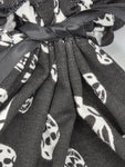 Black with White Skull Print Handmade Halloween Fabric Drawstring Gift Bag / Sack