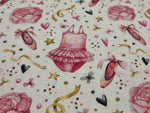 Pink Ballerina Ballet Print 100% Cotton Fabric -  per m