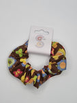 S1005 - Brown with Flower & Butterfly Print Handmade Fabric Hair Scrunchies