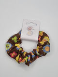 S1005 - Brown with Flower & Butterfly Print Handmade Fabric Hair Scrunchies