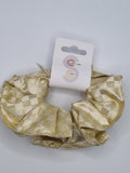 S1006 - Gold Colour Square Design Handmade Fabric Hair Scrunchies