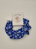 S1018 - Blue with White Crown Print Handmade Fabric Hair Scrunchies