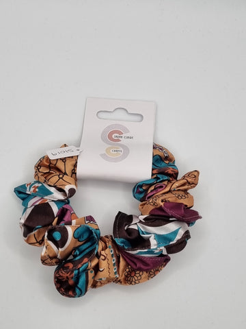 S1019 - Silky Multicoloured Flower Print Handmade Fabric Hair Scrunchies