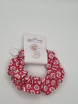 S1031 - Pink with Flower Print Handmade Fabric Hair Scrunchies