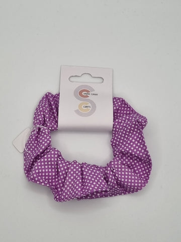 S1041 - Purple with Tiny White Polka Dot Print Handmade Fabric Hair Scrunchies