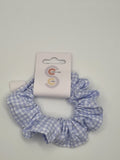 S1043 - Pale Cornflower Blue & White Gingham / Check Print Handmade Fabric Hair Scrunchies