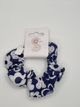 S1044 - Navy Blue with White Flower Print Handmade Fabric Hair Scrunchies