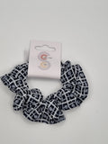 S1045 - Dark Navy Blue with White Rose Flower Print Handmade Fabric Hair Scrunchies