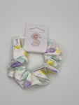 S1048 - Silky White with Pastel Colour Circles Handmade Fabric Hair Scrunchies