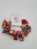 S1049 - Silky Multicoloured Flower Pattern Handmade Fabric Hair Scrunchies