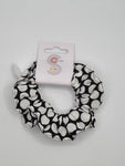 S1050 - Black with White Circle Print Handmade Fabric Hair Scrunchies