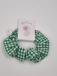 S1052 - Green & White Gingham / Check Print Handmade Fabric Hair Scrunchies