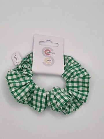 S1052 - Green & White Gingham / Check Print Handmade Fabric Hair Scrunchies