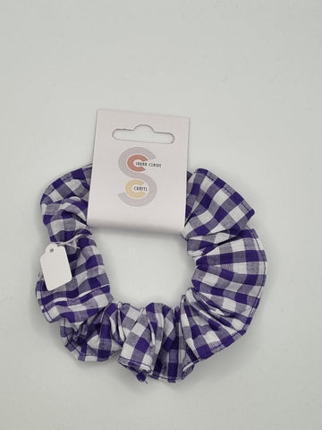 S1053 - Purple & White Gingham / Check Print Handmade Fabric Hair Scrunchies