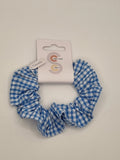 S1064 - Blue & White Gingham / Check Print Handmade Fabric Hair Scrunchies