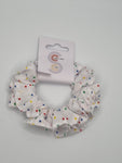 S1066 - White with Multicolour Dot Print Handmade Fabric Hair Scrunchies