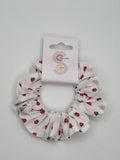 S1068 - White with Tiny Strawberry Print Handmade Fabric Hair Scrunchies