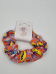 S1072 - Orange / Pink with Multicoloured Alien Monster Print Handmade Fabric Hair Scrunchies