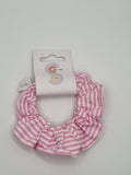 S1077 - Light Pink & White Stripe Print Handmade Fabric Hair Scrunchies