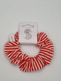 S1080 - Red & White Stripe Print Handmade Fabric Hair Scrunchies