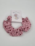 S1082 - Pale Pink with Wine Colour Flower Print Handmade Fabric Hair Scrunchies