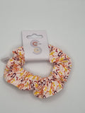 S1084 - White with Multicoloured Music Note Print Handmade Fabric Hair Scrunchies