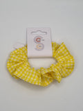 S1086 - Bright Yellow Gingham Check Print Handmade Fabric Hair Scrunchies