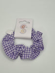 S1087 - Purple Gingham Check Print Handmade Fabric Hair Scrunchies