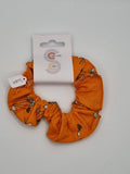 S1089 - Bright Orange with Flower Bunch Print Handmade Fabric Hair Scrunchies