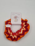 S1090 - Bright Orange, Pink & White Zig Zag Print Handmade Fabric Hair Scrunchies