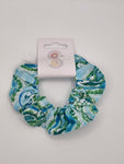 S1095 - Blue & Green Paisley Print Handmade Fabric Hair Scrunchies